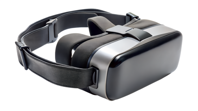 A black and grey virtual reality headset