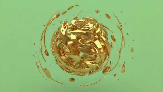 Orb of animated golden particles pulsing on green screen backdrop (#00FF00), dreamy loop effect, 4K, isolated on white background