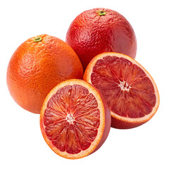 Three juicy blood oranges isolated on transparent background