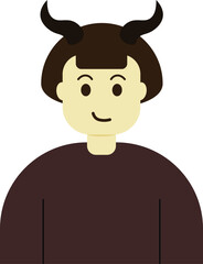 Face of a girl with horn-like hair buns. Two-dimensional character. Avatar of a unique and edgy young woman. Portrait. Vector flat illustration.
