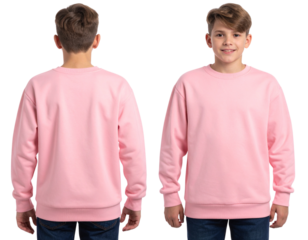 Blonde Haired Boy in Pink Long Sleeve Shirt  Front and Back View, Transparent Background