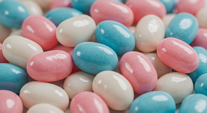 Pastel colored jelly beans create a visually appealing and sweet confectionery treat
