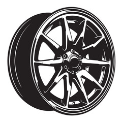 Vector illustration of a modern black and white car wheel and tire design