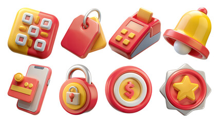 shopping 3D icon Colorful icons representing various technology elements.