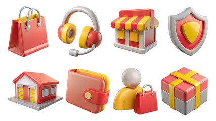 shopping 3D icon Colorful icons representing shopping and consumer goods.