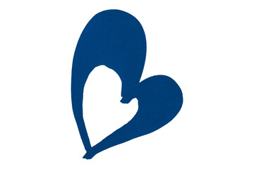A blue heart drawn in ink sits on a transparent background.