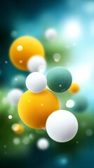 Soft textured spheres in yellow white and green floating against a blurred vibrant background