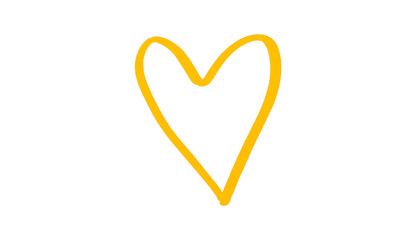 A yellow heart drawn in ink sits on a transparent background.