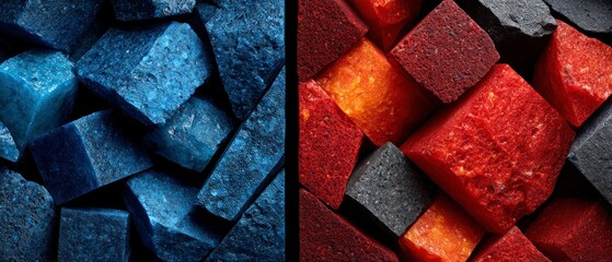 Close up abstract of rough textured blue and red mineral chunks Rock Stone