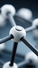 Close up view of a 3D rendered molecular structure with white spheres and dark connecting rods