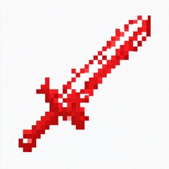 Fototapeta premium Red Pixel Art Sword on White Background
