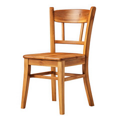 Classic wooden dining chair with curved back and solid seat isolated on transparent background