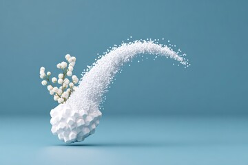 White geometric form with delicate white flower sprigs and cascading small white beads