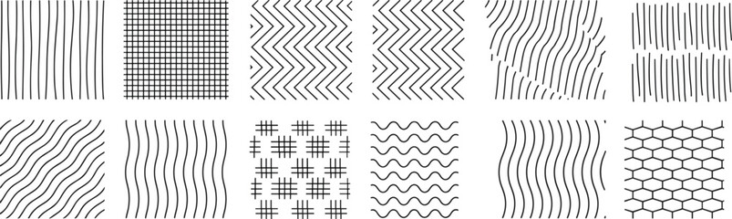 Monochrome Pattern Icons Set, Diverse Geometric Design Elements, Modern Texture Symbols Collection