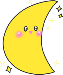 Smiling Crescent Moon with Sparkling Stars PNG – Hand Drawn Kids Illustration Transparent Background