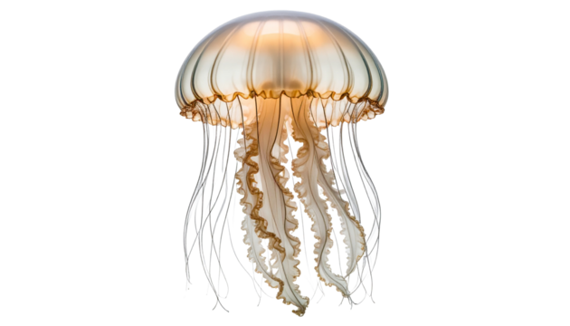 Vertical underwater portrait of a realistic jellyfish-like shape.