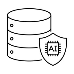 Data Privacy icon.  Shield and Database Representing Protection of Personal Data in the Digital Age. Black Outline.