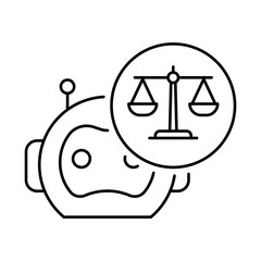 Vector icon of AI Ethics icon.  Scales Representing Moral and Technological Choices in the Age of Artificial Intelligence. Black Outline.