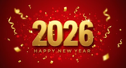 2026 Happy New Year:  Gold Numbers, Celebration Design, Festive Background