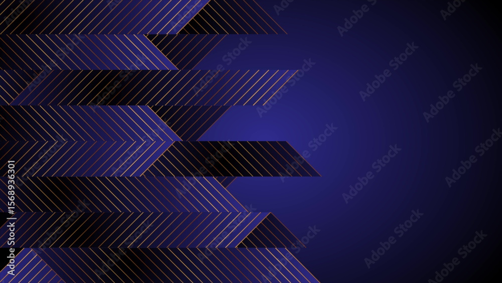 Poster Dark blue stripes and golden lines abstract geometric background
