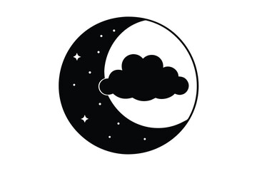 moon with clouds  vector icon