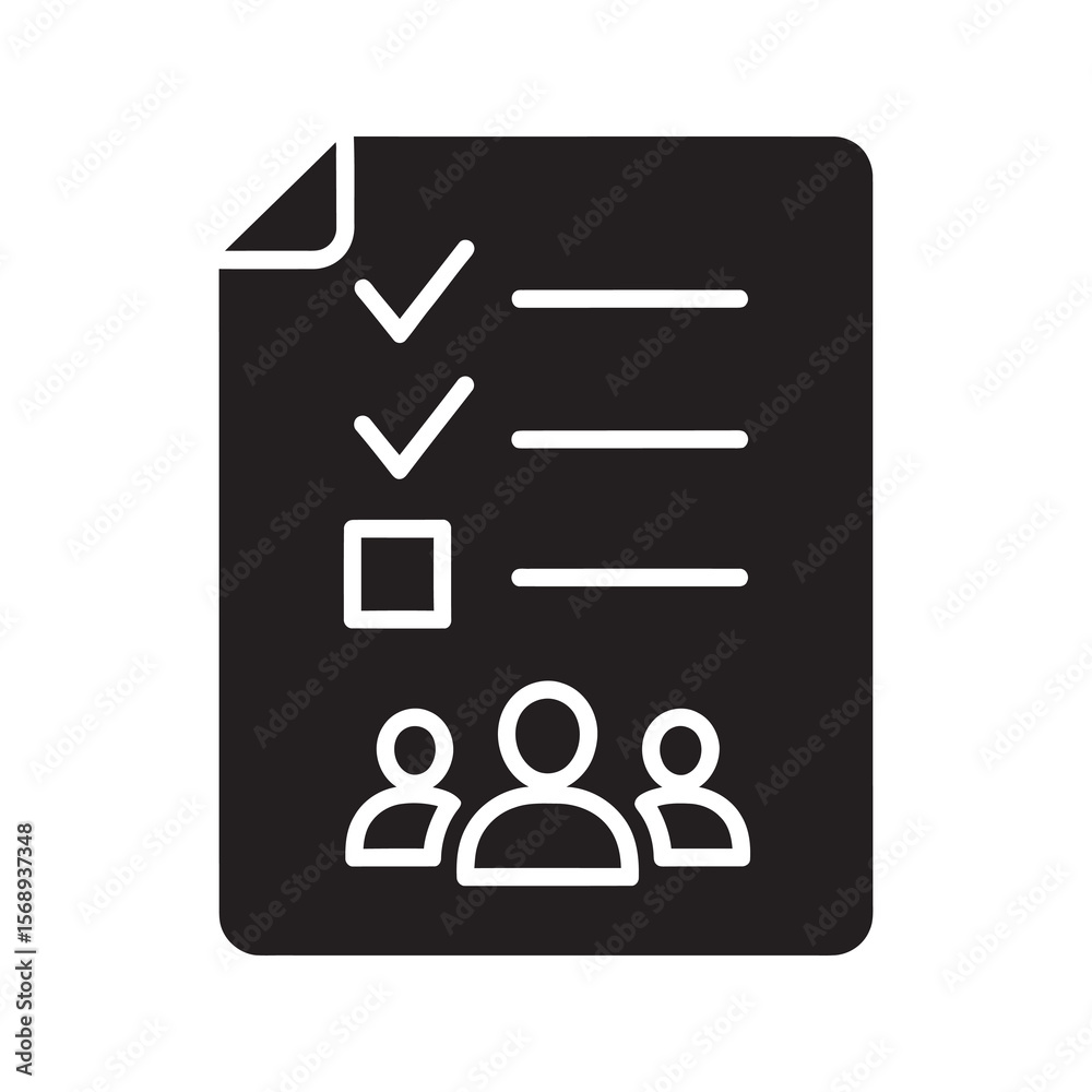 Wall mural team task management solid glyph icon with checklist for group collaboration and business assignment