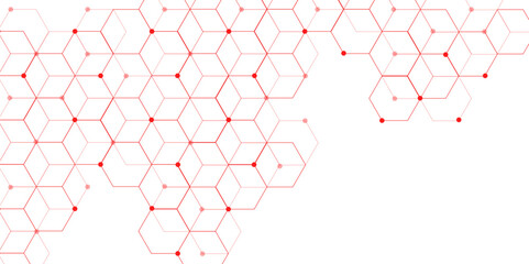 Science network pattern red Hexagonal abstract background. Big Data Visualization structure elements. Health care and science medical pattern innovation Template design with concept Dots and lines.