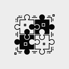 Four Interlocking Black and White Puzzle Pieces Minimalist Icon Vector Graphic Illustration Teamwork Collaboration Unity Concept Simple Design