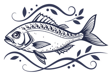 Obraz premium Classic Gilt-Head Bream Ink Drawing – Retro Marine Art