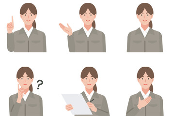 作業服を着た女性のイラストセット