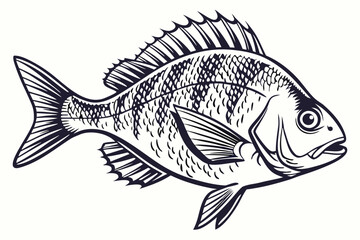 Hand-Drawn Gilt-Head Bream – Monochrome Fish Illustration