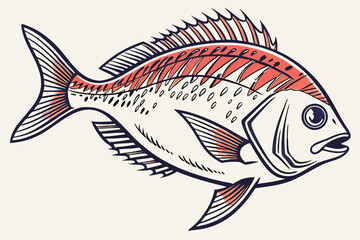 Retro Gilt-Head Bream Drawing – Ink & Pencil Style
