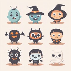 Obraz premium Cute Halloween Character Icons for Fun and Festive Celebrations