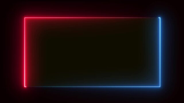 Abstract glowing neon rectangle border frame. Animation of glowing neon rectangles abstract background.Square rectangle picture frame with two tone neon color motion.