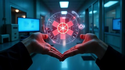 Hands holding futuristic digital heart icon with medical technology interface in modern hospital environment
 - Powered by Adobe