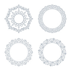 Set of decorative frames Elegant vector element for design in Eastern style, place for text. Floral gray and white borders. Lace illustration for invitations and greeting cards