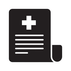 Fototapeta premium Patient file glyph icon with a medical document and folded corner for a health record history report or clinical information page