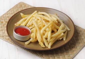 French fries are deep-fried potato strips, typically salted and served with ketchup or other sauces.