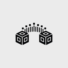 Minimalist Black and White Vector Icon Illustration Two Isometric Cubes Connected by Data Stream Abstract Data Transfer Concept Simple Graphic Design Element for Technology Blockchain
