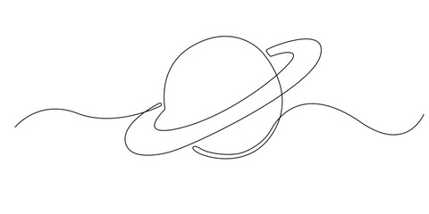 Obraz premium one continuous line planet saturn.single line vector saturn with rings.astronomy.line art.eps 10