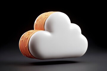 A white glossy cloud icon with layered textured orange gold edges on a dark background