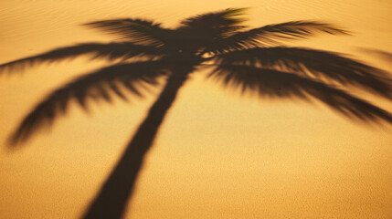 palm tree shadow on golden sand for summer background