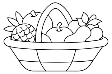 Delicious Fruit Basket A Delightful Line Drawing of Fresh Fruits