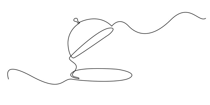 Line art of an open food cloche in minimalist style. One-line illustration suitable for culinary themes, restaurant service, and elegant food presentation