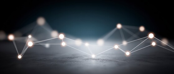 Abstract glowing connected dots and lines forming a network structure on a dark textured surface