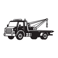 Naklejka premium Black and white illustration of a tow truck on a rescue mission for roadside assistance