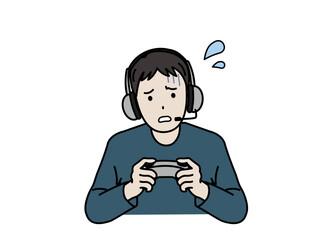 ゲームが難しく苦戦する男性のイラスト