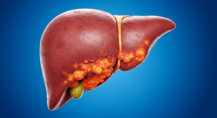 Medical Illustration of Liver Disease, Alcoholic Fatty Liver and Organ Damage, Health Risks Concept