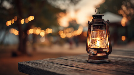 Vintage Lantern on Wooden Table