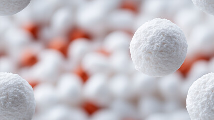 Close-up macro of a white golf ball on green grass with a red tee, ready for a game of sport and leisure